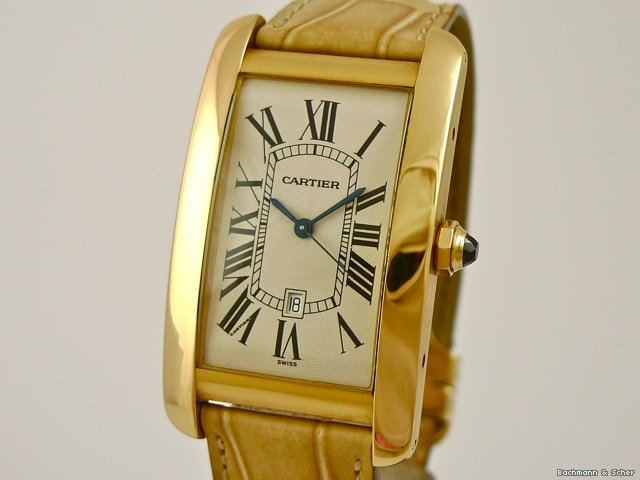 Cartier Tank Americaine, Man Size, Automatic, 18k Yellow Gold watches