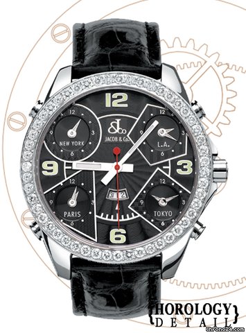 Jacob & Co. 5 Time Zone 47mm Diamond Watch - JC2 watches