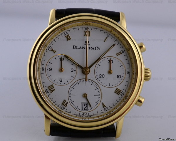 Blancpain Villeret Chronograph 18K Yellow Gold White Roman Dial 34MM watches