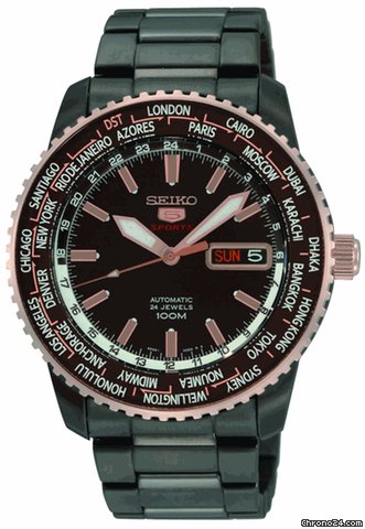Seiko 5 Automatic World Time Brown Dial Stainless Steel Mens Watch SRP132 watches