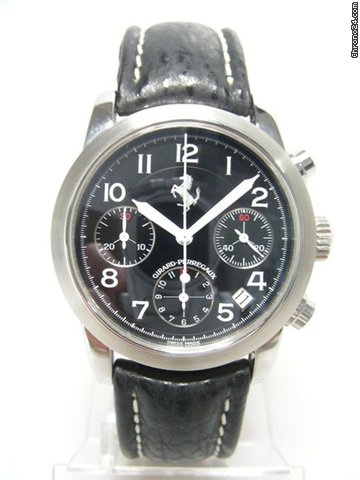 Girard Perregaux Chronographe "Ferrari" steel/acier sur cuir cadran noir/black dial watches