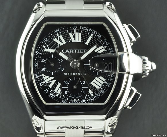 Cartier SS Black Dial Roadster Chronograph XL W62019X6 watches