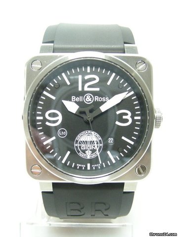 Bell & Ross BR03-92 limited edition "GIGN" 200 pieces steel and rubber/acier sur cuir cadran noir/black dial watches