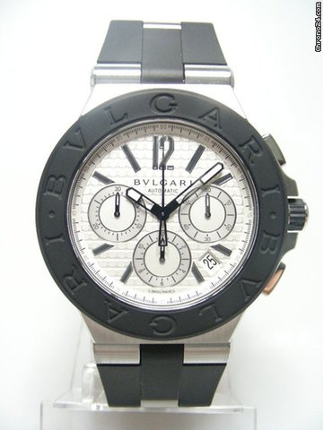 Bulgari Diagono chronographe steel and rubber/acier caoutchouc lunette caoutchouc cadran silver dial watches