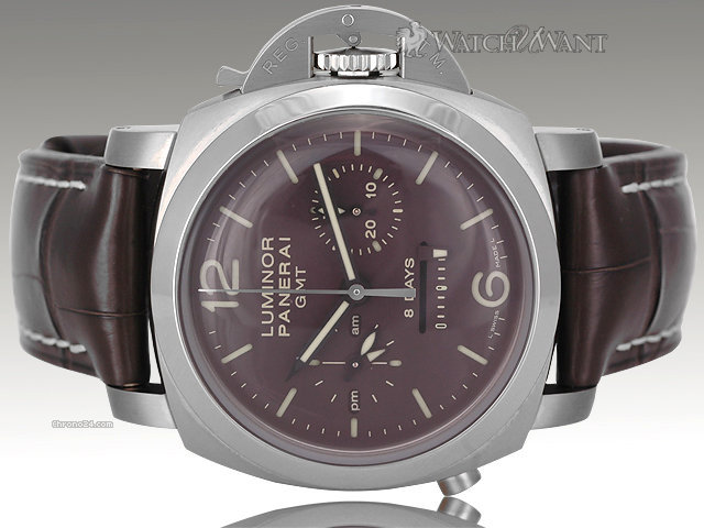 Panerai PAM 311 - Luminor 1950 8 Days Chronograph Monopusher GMT - 44mm Titanium & Chocolate Brown Dial - Pre-Owned As New in Virtually Unworn Condition watches