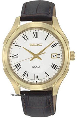 Seiko Gold-tone Black Leather Strap Mens Watch SGEF72 watches