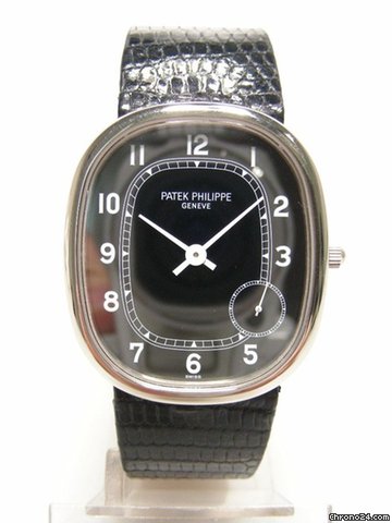 Replica Patek Philippe Ellipse big size auto or blanc/white gold cadran noir chiffre arabe trotteuse ¨¤ 4h Watch