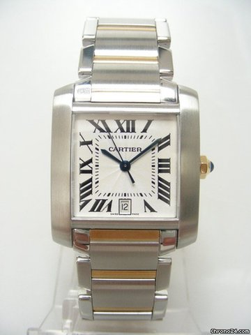 Cartier Tank Fran?aise big size/grande taille steel and gold/or et acier cadran silver dial watches