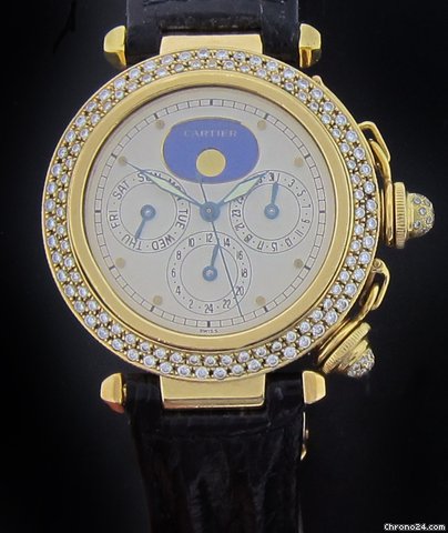 Cartier Yellow Gold Pasha Perpetual Calendar Diamond Watch watches
