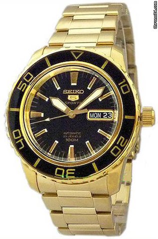 Seiko 5 Automatic Black Dial Gold-tone Stainless Steel Mens Watch SNZH60 watches