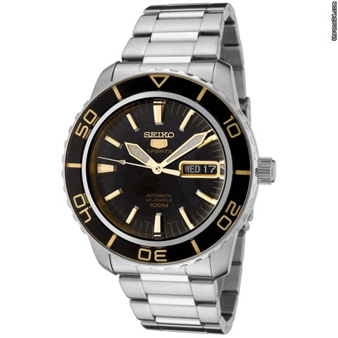 Seiko 5 Black Dial Stainless Steel Automatic Mens Watch SNZH57 watches