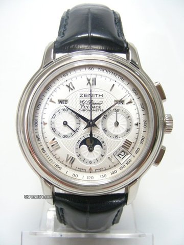 Zenith El Primero Chronomaster GT Fly-Back white gold/or blanc triple date moon phases/phases de lune cadran silver dial watches