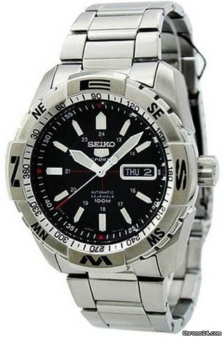 Replica Seiko Sports 5 Black Dial Stainless Steel Mens Watch SNZJ05 Watch