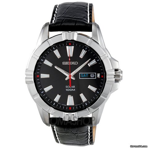 Seiko Solar Black Dial Black Leather Mens Watch SNE161P2 watches