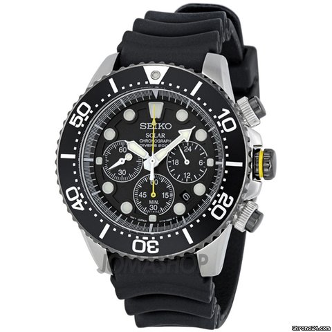 Seiko Solar Diver Black Dial Chronograph Rubber Strap Mens Watch SSC021 watches