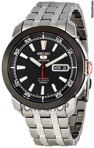 Seiko 5 Sports Black Dial Stainless Steel Automatic Mens Watch SNZH65 watches