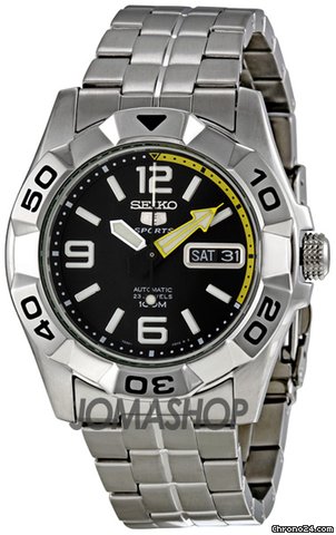 Seiko 5 Sport Black Yellow Rim Dial Stainless Steel Automatic Mens Watch SNZH95 watches