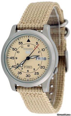 Seiko 5 Beige Dial Nato Strap Automatic Mens Watch SNK803K2 watches