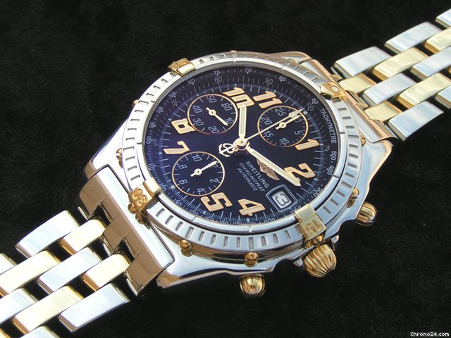 Breitling Chrono Vitesse Stahl/Gold mit Pilotarmband schwarz watches