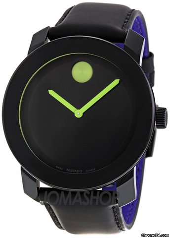 Movado Bold Large Green Accent Black Leather Strap Mens Watch 3600004 watches