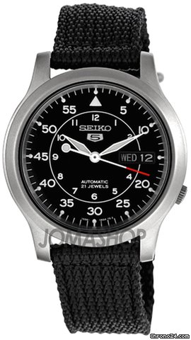 Seiko 5 Black Dial Black Canvas Strap Automatic Mens Watch SNK809K2 watches