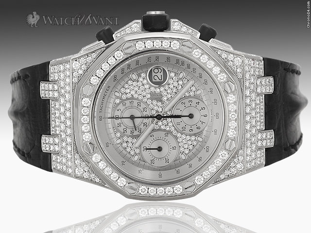 Audemars Piguet (AP) Royal Oak Offshore Chronograph - 100% Authentic Factory Diamond Bezel & Case (Total 5.86 Carats) - 44mm 18k White Gold - SPECIAL ORDER ONLY watches
