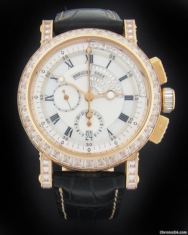 Breguet Rose Gold Marine II Chronograph Baguette Diamond 5829br watches