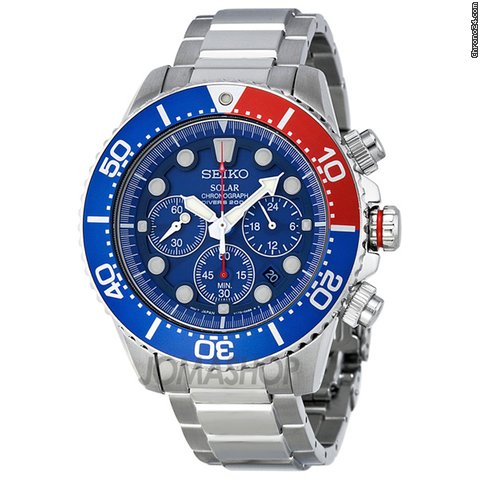 Seiko Solar Diver Blue Dial Chronograph GMT Mens Watch SSC019 watches