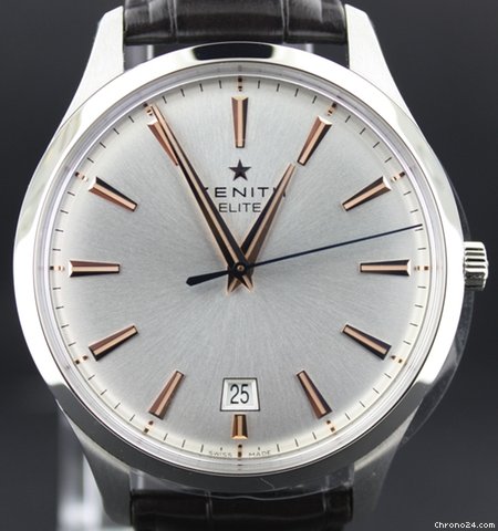 Zenith Elite Captin Central second steel crocodile strap watches