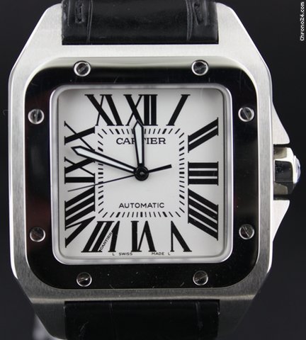 Cartier Santos 100 men's big size steel with black crocodile strap watches