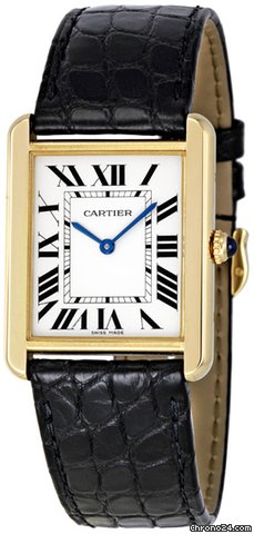 Cartier Tank Solo Silver Dial 18kt Yellow Gold Black Leather Ladies Watch W5200004 watches