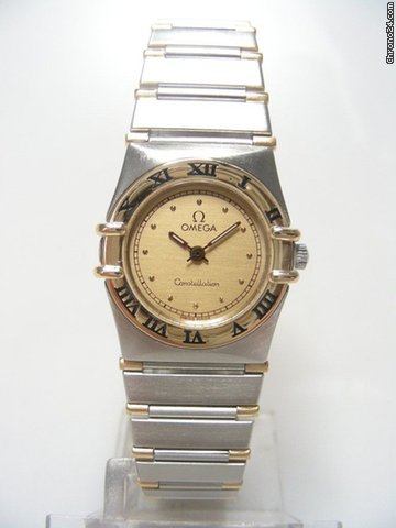 Omega Constellation lady size steel and gold/or et acier cadran gold dial watches