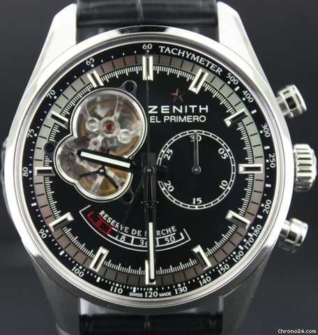 Zenith El Primero Chronomaster with crocodile strap and black dial watches