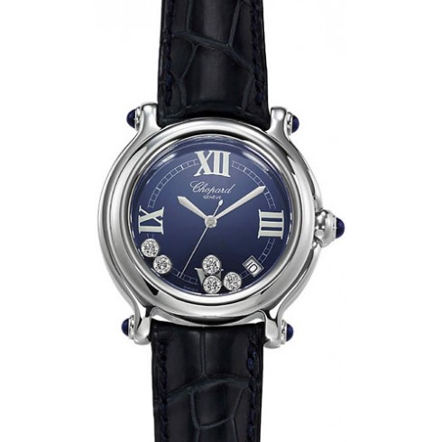 Chopard Happy Sport Blue Dial with Diamonds Black Leather Band Stainless Steel Case Ladies Quartz Watch CP288964-3003 watches