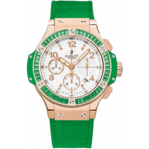 Hublot Big Bang Gold Tutti Frutti White Dial Alligator and Rubber Green Females Watch 341.PG.2010.LR.1922 watches