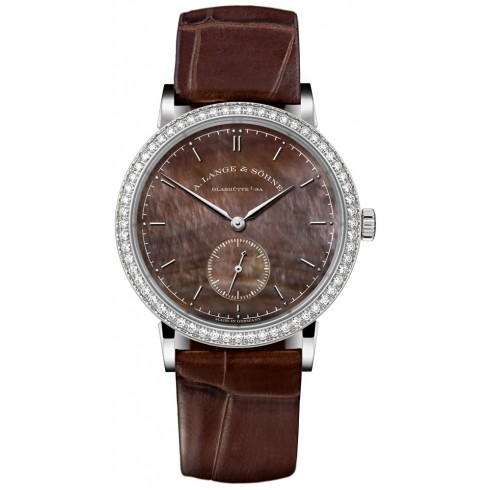 A. Lange and Sohne Saxonia Mother of Pearl Dial 18K White Gold Diamond Ladies Watch 878.038 watches