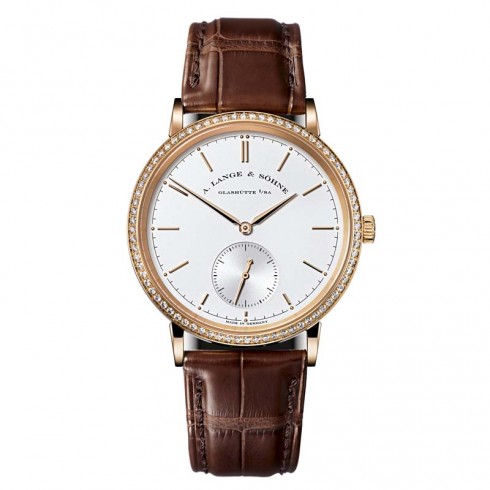 A Lange and Sohne Saxonia Rose Gold Diamond Brown Leather Men's Watch 842.032 watches