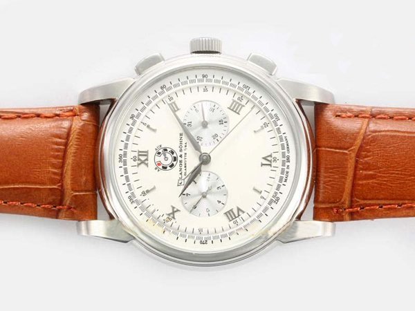 A.Lange Sohne Double Split 404.032 Brown Cow Leather Strap Stainless Steel Bezel White Dial Watch watches