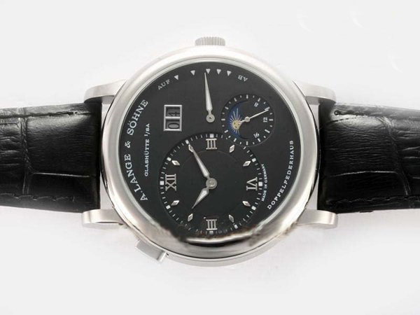A.Lange Sohne Lange 1 Moonphase 109.025 38.5mm Black Cow Leather Strap Black Dial Watch watches