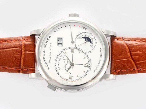 A.Lange Sohne Lange 1 Moonphase 109.025 Stainless Steel Bezel Brown Cow Leather Strap Mens Watch watches