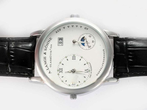Replica A.Lange Sohne Lange 1 Moonphase 109.025 White Dial 46mm Black Cow Leather Strap Watch Watch
