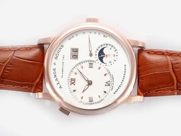 A.Lange Sohne Lange 1 Moonphase 109.032 Rose Gold Case White Dial Round Watch watches