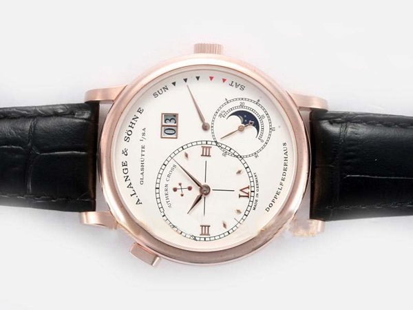A.Lange Sohne Lange 1 Moonphase 109.032 Round Rose Gold Case White Dial Watch watches