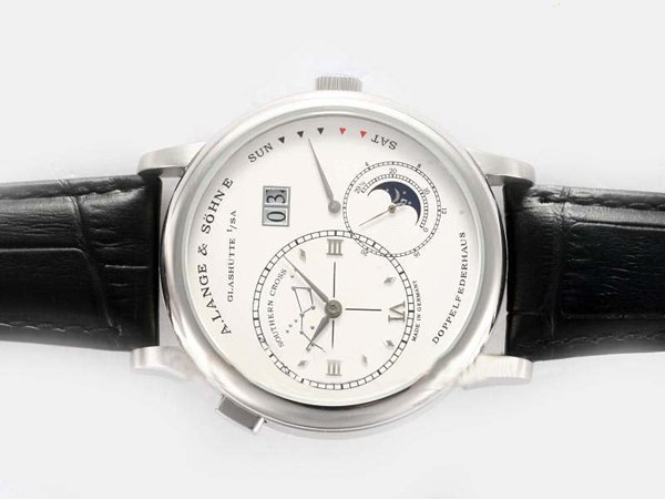 A.Lange Sohne Lange 1 Moonphase 119.026 Stainless Steel Bezel Stainless Steel Case White Dial Watch watches