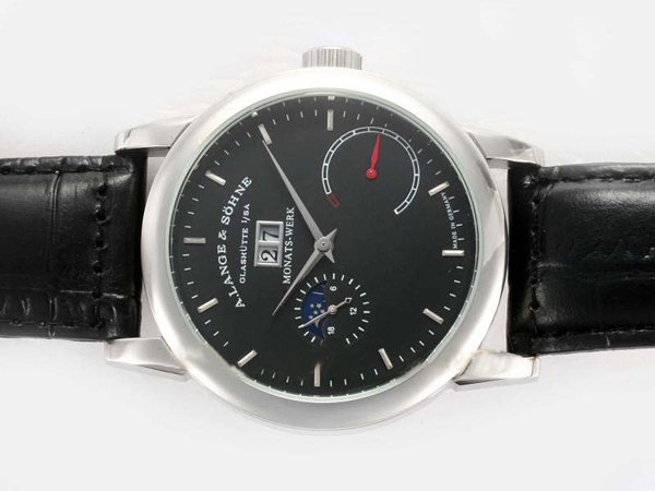 A.Lange Sohne Lange 31 130.025 Stainless Steel Bezel Mens Black Cow Leather Strap Watch watches