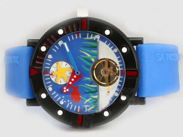 Alain Silberstein Tourbillon D art MTSA1-002 Blue Rubber Strap Round Multicolor Dial Watch watches