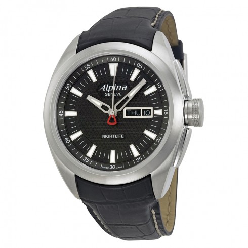 Alpina Nightlife Club Day Date Black Dial Black Leather Strap Men's Watch AL242B4RC6 watches