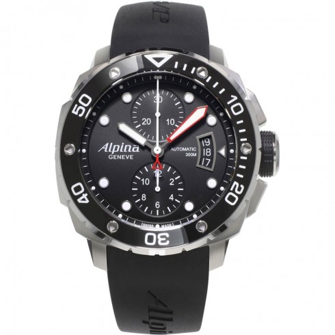 Alpina Seastrong Diver 300 Chronograph Black Dial Rubber Men's Watch AL-725LB4V26 watches