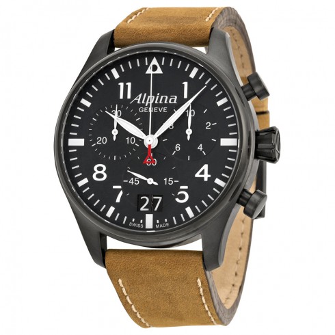 Alpina Startimer Chronograph Black Dial Leather Men's Watch AL-372N4FB56 watches