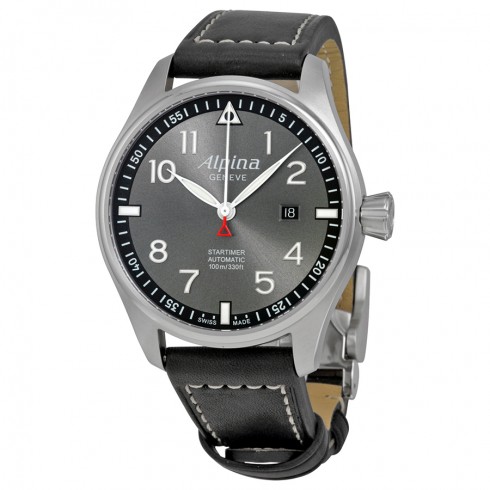 Alpina Startimer Pilot Automatic Grey Dial Black Leather Men's Watch AL-525GB4S6 watches